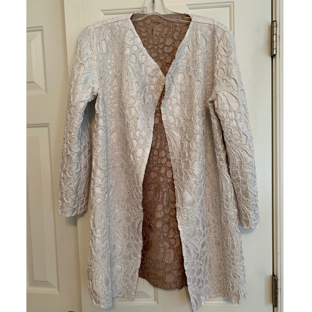 Reversible, silky, textured evening wear coat